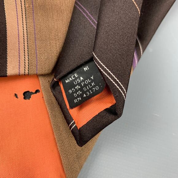 VAN HEUSEN Dark Brown & Taupe Diagonal Stripe Polyester / Silk Tie - Picture 3 of 4